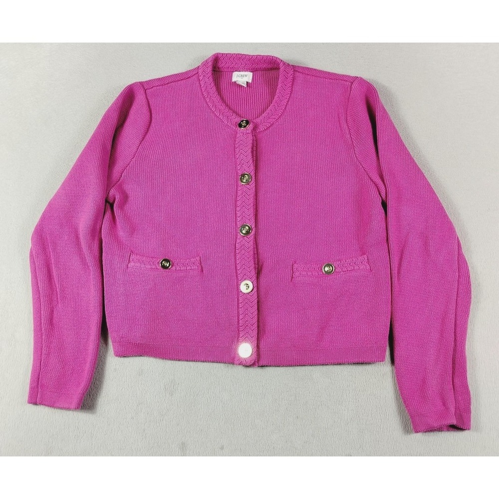 J.Crew Cardigan Sweater Womens Mediumâ Pink Cotton Button Front Pockets Crewneck